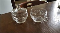 Etched Glass Creamer and Sugar