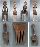 7 African figurative combs. 20th century.
