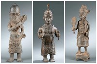 Three Benin style Brass cast figures. 20th century