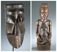 2 African objects, seated figure & mask. 20th cen.