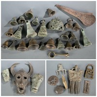 Group of West African style brass objects.