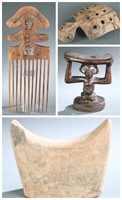 African style combs and neck rests. 20th century.