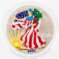 Coin 2000 Silver Eagle Colorized Red, White, Blue