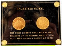 Coin  Racketter Nickel Set in Holder Gold Plated