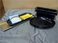 Serving trays, platters, silverware holders,