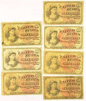 7 Pieces 1874 4th Issue 10 Cent Fractionals.