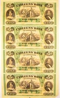 Citizens Bank Of Louisiana $5.00 Uncut Sheet.