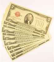 13 Pieces 1928-G $2.00 U.S. Notes.