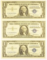 3 Pieces 1957 $1.00 Silver Certificates.