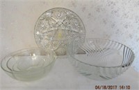 Indiana glass bowl 10.5", glass serving tray 11",