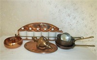 Copper spice rack, candle holder, fry pan,
