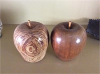 Pair of Wooden Apples and Metal Leaf Dish