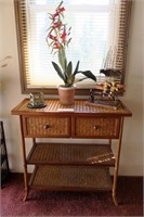 30" W. x 29" H. wicker hall table with 2 shelves