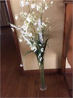 Glass Vase with Fake Flowers