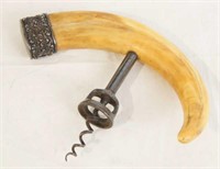 19th Carved Boar tusk Corkscrew