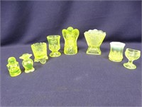 Yellow Depression Vaseline Glass - 8 items