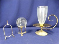 Brass Candleholder and Glass Ball