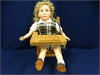 Porcelain School Girl Doll & Desk