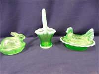 Green Depression Vaseline Glass - 5 items