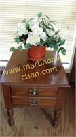 Tell City Wooden End Table w/ Faux Flowers