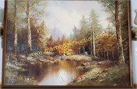 Forest Lake Scenery Painting - Signed