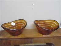 2 Amber Cut to Clear Bowls