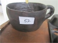 Hand Carved Wooden Coffee Cup w/Handle