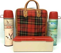 Vintage Thermoses w/ Travel Bag & Lunch Box