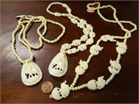 3 Ivory or Faux Ivory Necklaces w/ Elephants