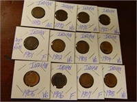 12 Indian Head Pennies in Cards 1882-1908