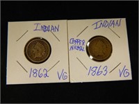 1862 & 1863 Indian Head Pennies in Cards