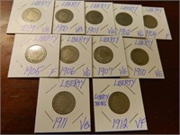 11 Liberty Head V Nickels in Cards 1899-1912