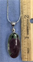 1 1/4" purple and green agate stone pendant on a 1