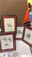 Four framed and matted prints of horse dressage