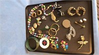 Tray lot of costume jewelry including necklaces