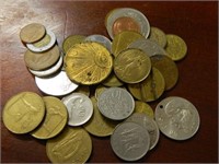 35 Assorted Foreign Coins & Medallions