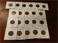 21 Indian Head Pennies in Cards 1895-1907