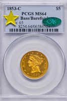 $5 1853-C PCGS MS64 CAC EX BAREFORD-BASS