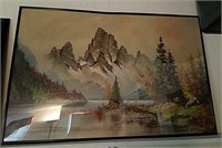 Framed print, mountain, river scene