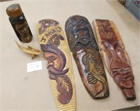 Lot of Hand Carved Wooden Wall Masks & Other