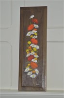 WOOD PANEL WITH TOLL PAINTED FLOWERS