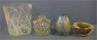 Three art glass vases & a Murano glass dish