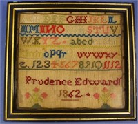 Antique framed needlework sampler