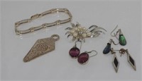 Italian silver bracelet, 3 pairs silver earrings