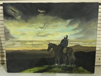 Oil painting-cowboy under stormy skies