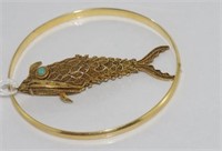 Silver gilt articulated fish pendant
