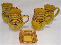 4 Beautiful Yellow Stoneware Coffee Cups