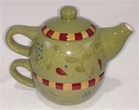 6 Piece Debby Segura Teapot W/ Cup Olivia Green