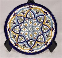 Beautiful Etched Ceramic With Cobalt Blue Rim