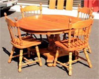 Family Heirloom Round Oak Dining Table & Chairs
